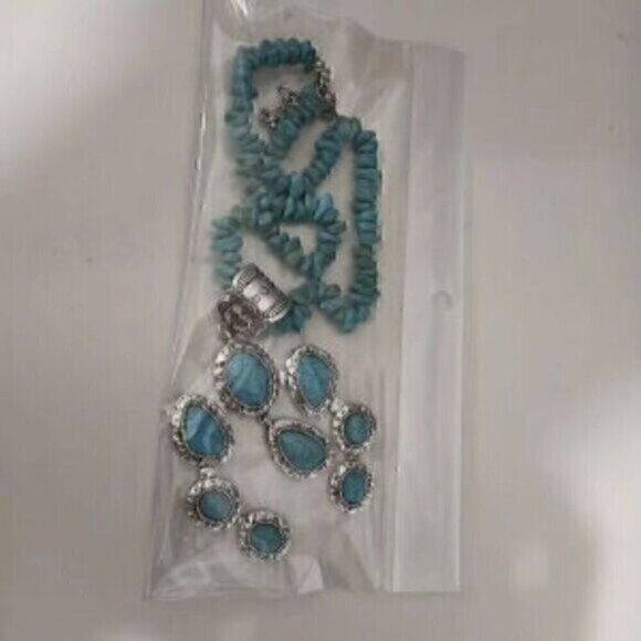 Squash Blossom European And American Ethnic Blue Turquoise Necklace - Picture 3 of 3